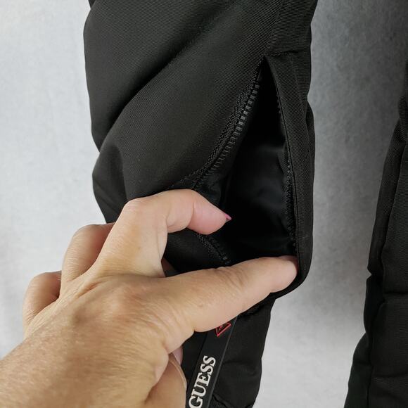 Guess Women's S Quilted Down Puffer Jacket Solid Black Hooded Winter Warm Staple - Picture 14 of 14